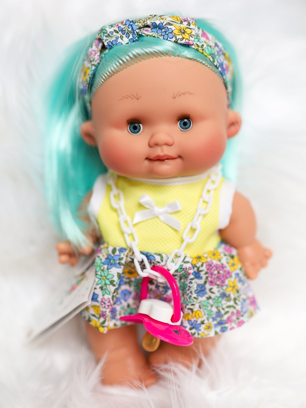 Flora - Authentic Pepotes 10.2" Pouty Girl Doll with Turquoise Hair + Sleepy Eyes