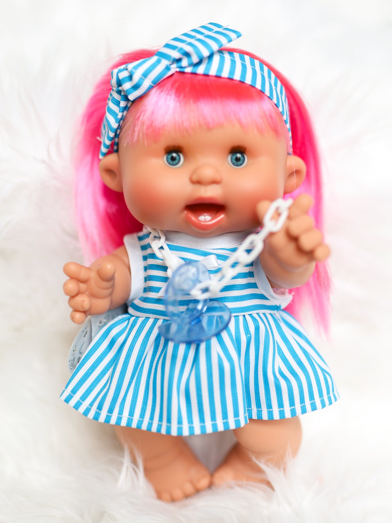 Louisa - Authentic Pepotes 10.2" Girl Doll with Hot Pink Hair and Sleepy Eyes