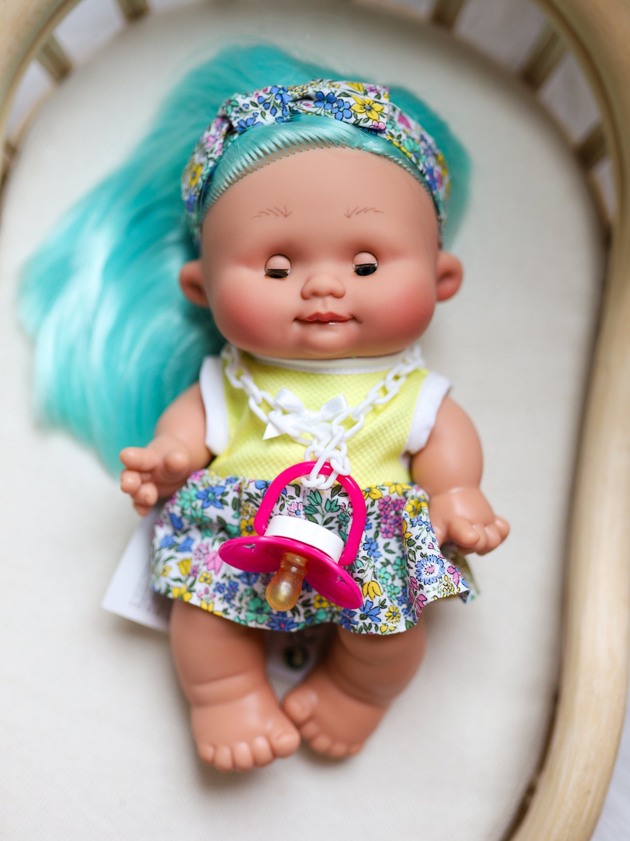 Flora - Authentic Pepotes 10.2" Pouty Girl Doll with Turquoise Hair + Sleepy Eyes