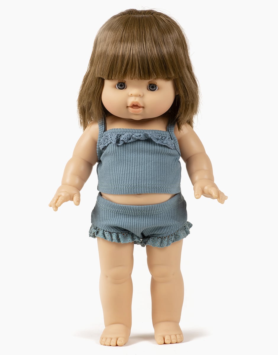 Minikane Ruffle Tank and Shorties Set in Peacock Blue for 13" + 15" Dolls