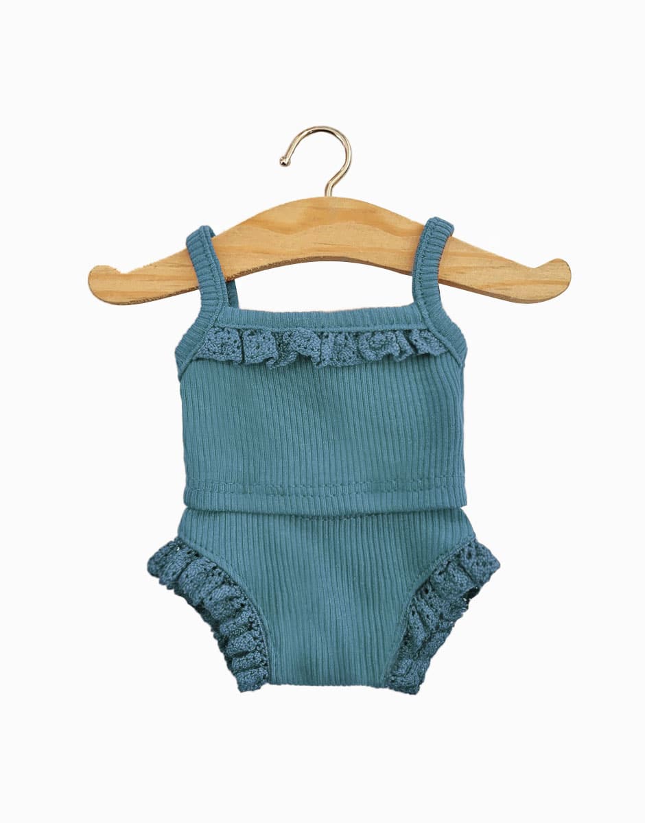 Minikane Ruffle Tank and Shorties Set in Peacock Blue for 13" + 15" Dolls