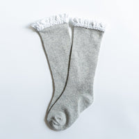 Thumbnail for *OVERSTOCK SALE* Gray + White Lace Top Knee Highs