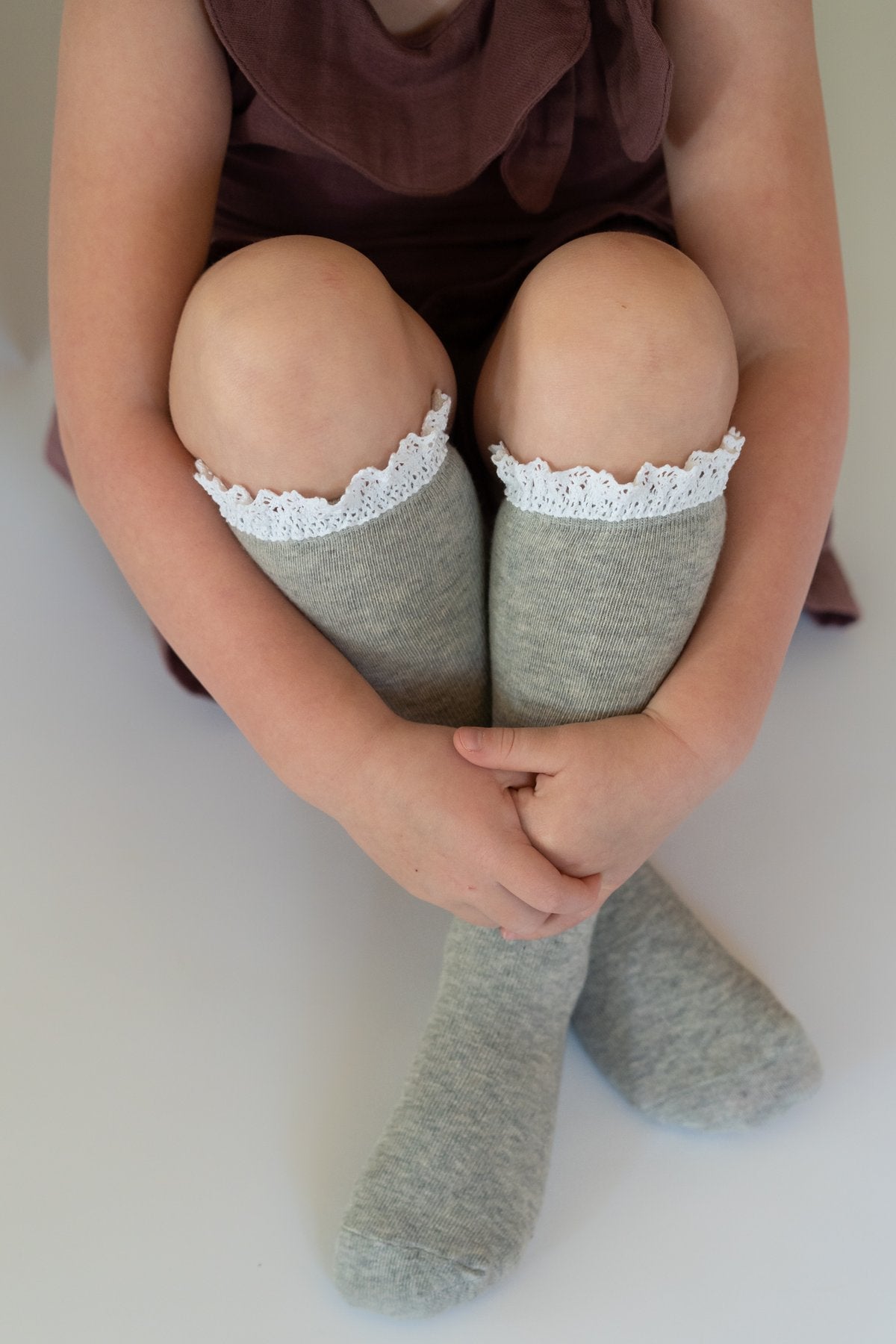 *OVERSTOCK SALE* Gray + White Lace Top Knee Highs