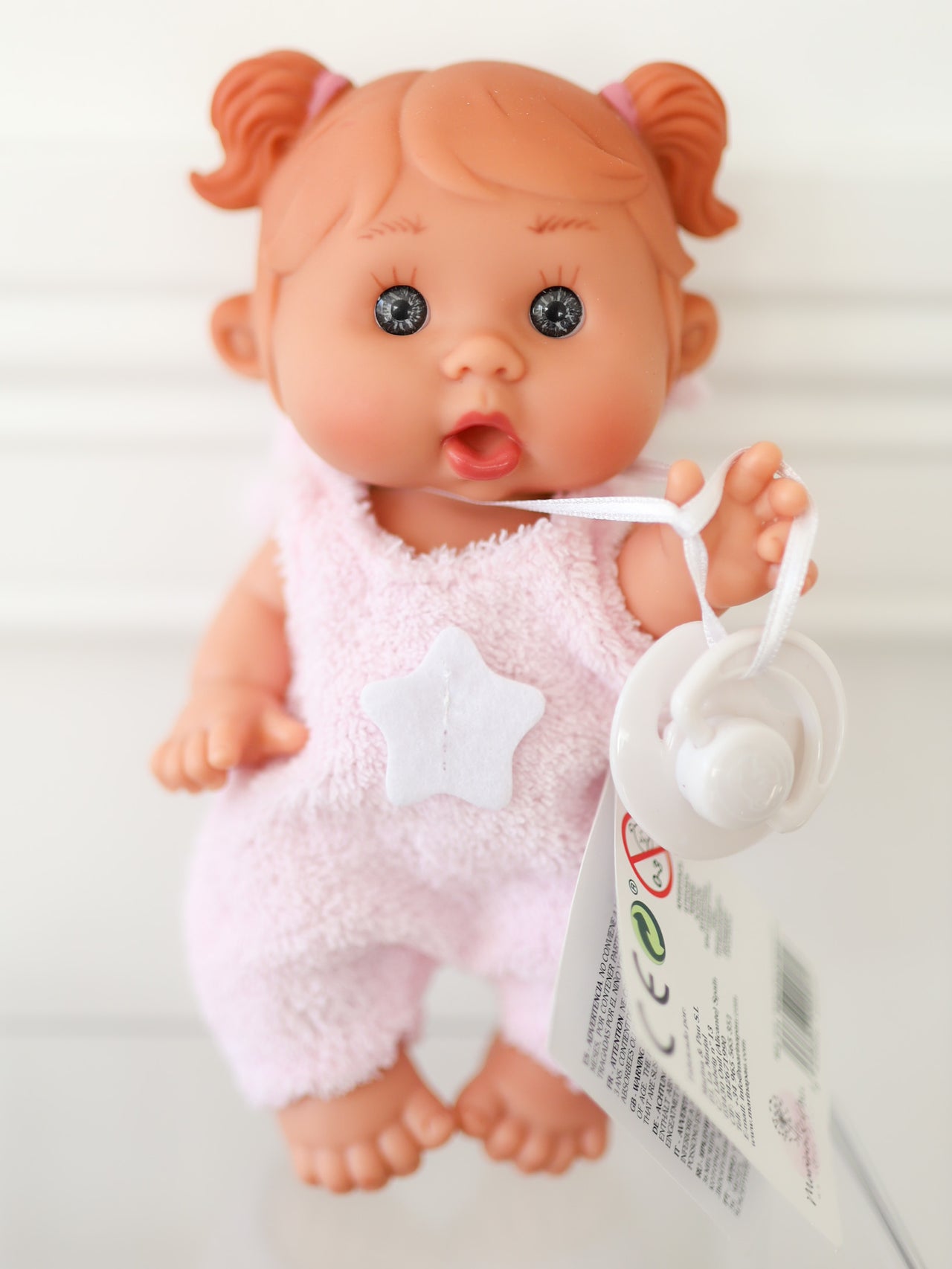 Leila - 8.2" Nenotin Girl Doll with Fuzzy Pink Romper