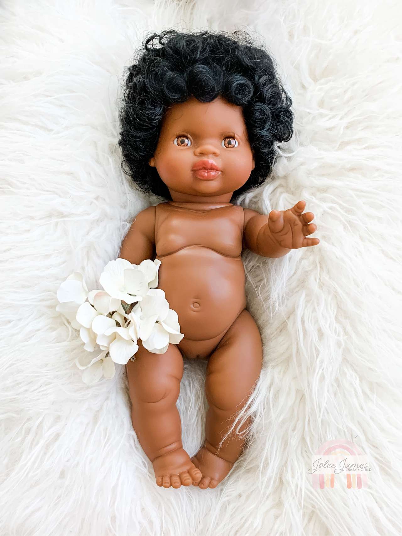 Minikane Jahia Black Baby Girl Doll with Honey Brown Eyes